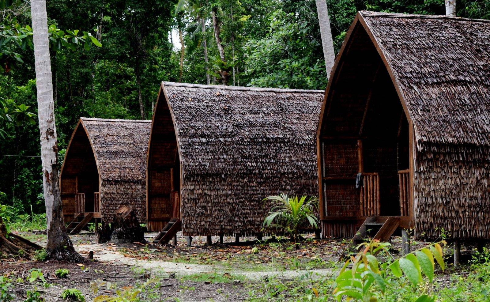 Tanjung Kalemo Resort – row of thatched beachfront bungalows